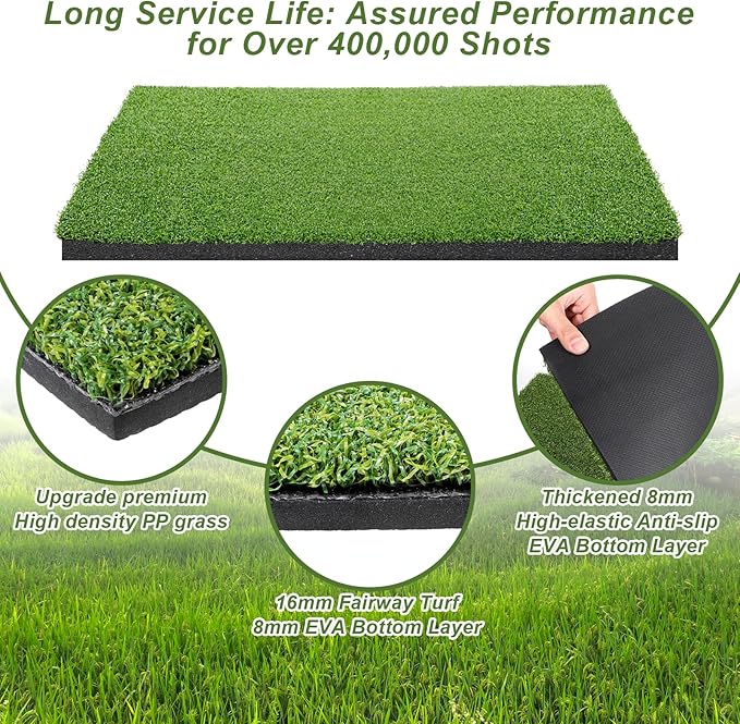 Golf Hitting Mat 24" x 16" Thickened Golf Mats for Chipping and Driving, Golfs Practice Swing Mat Turf Mats for Indoors & Outdoors