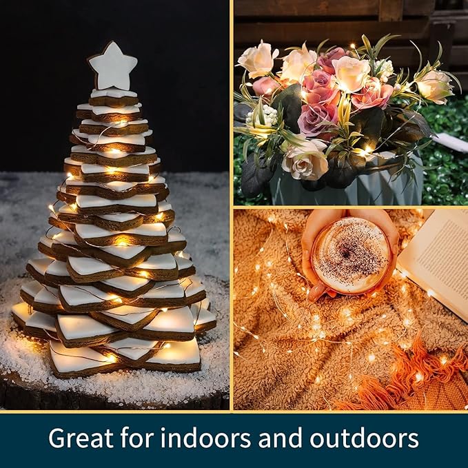 LAMPHOME 100 LED 33FT Fairy Lights Battery Operated with Remote, Twinkle Fairy Lights Multi-Functions &Timer Starry String Lights for Indoor Outdoor Christmas Wedding Home Decor, Warm White