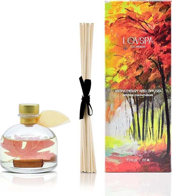 LOVSPA Reed Diffuser Set, Spiced Caramel Vanilla Scented Oil Diffuser with Sticks, Home Fragrance Accessories for Bathroom Shelf Decor, Aroma Diffusers for Home or Office Fall Decor, USA Made