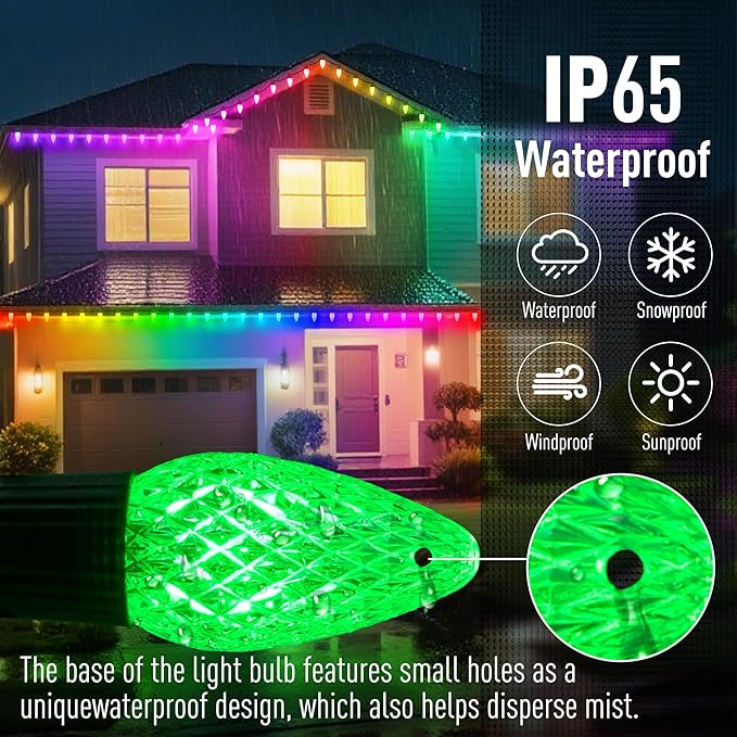 Smart C9 Christmas Lights Outdoor, 174 Feet 200 LED C9 String Lights App Control, 105 Light Modes, Waterproof Commercial Grade Connectable RGB Christmas Tree Lights for Indoor Outside Roofline Patio