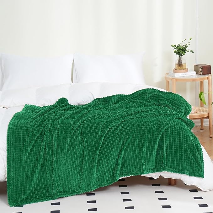 Puncuntex Throw Blanket Classic Green 50"×60" with Square Grid Design | Super Soft Plush Cozy Fleece Flannel Throw Blanket Luxury for Couch Sofa Chair