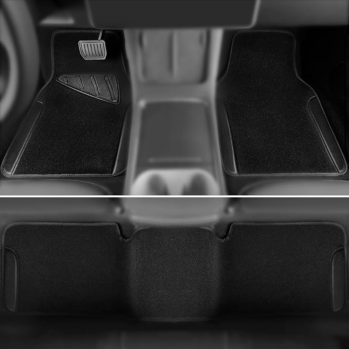 CAR PASS Waterproof Universal Faux Leather 3Pcs Car Floor Mats, Black Car Mats Fit for SUV,Vans,sedans, Trucks,Set of Vehicles Car Carpet with Driver Heel Pad and Anti-Slip Nibs Backing (Black 3Pcs)