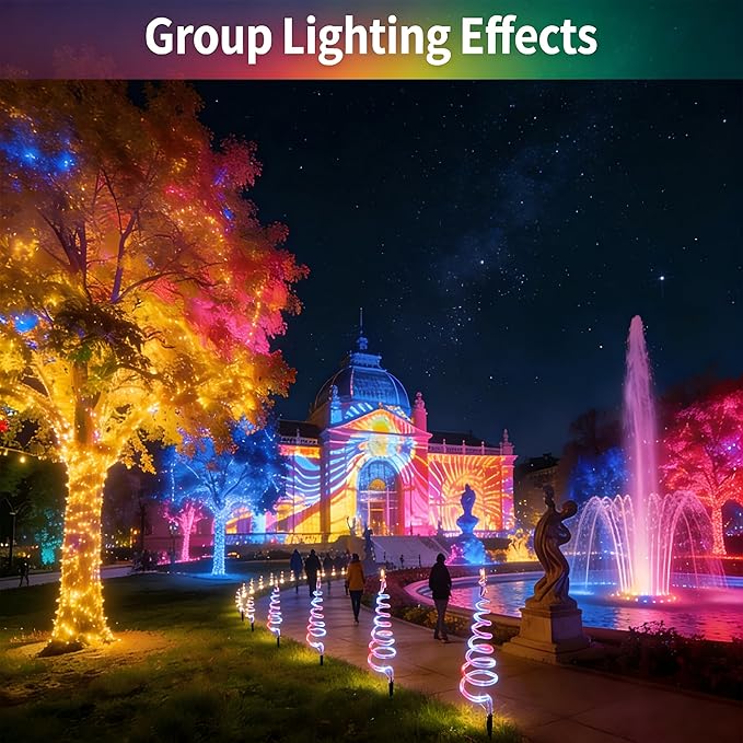 4 Pack Smart Spiral Pathway Lights Outdoor, DIY RGB Color Changing, 80+ Lighting Modes, Remote & App Control, Timer, IP67 Waterproof Landscape Path Lights for Holiday Yard, Garden & Patio Decor Lights