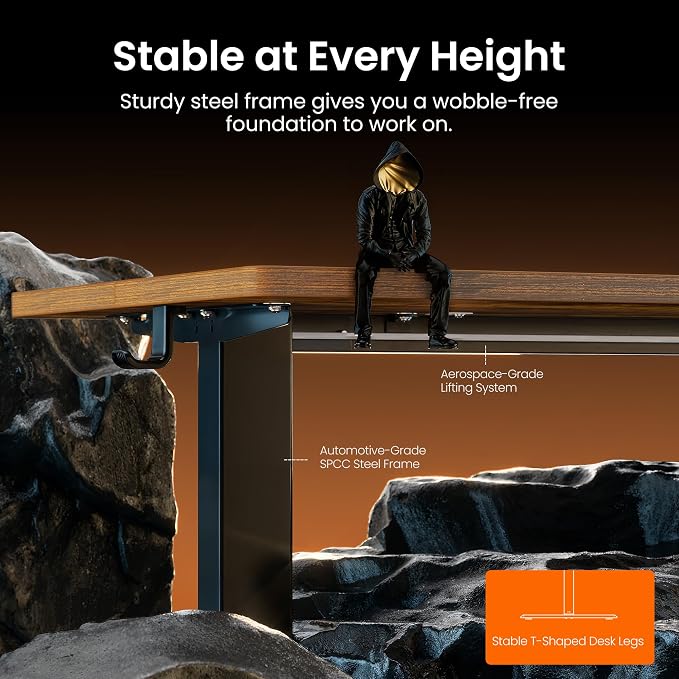 ErGear 63 X 28 Height Adjustable Electric Standing Desk, Vintage Brown | Smooth Height Adjustment, 4 Memory Presets, One-Touch Control, Stable Steel Frame, 176 lbs Capacity, Easy Assembly