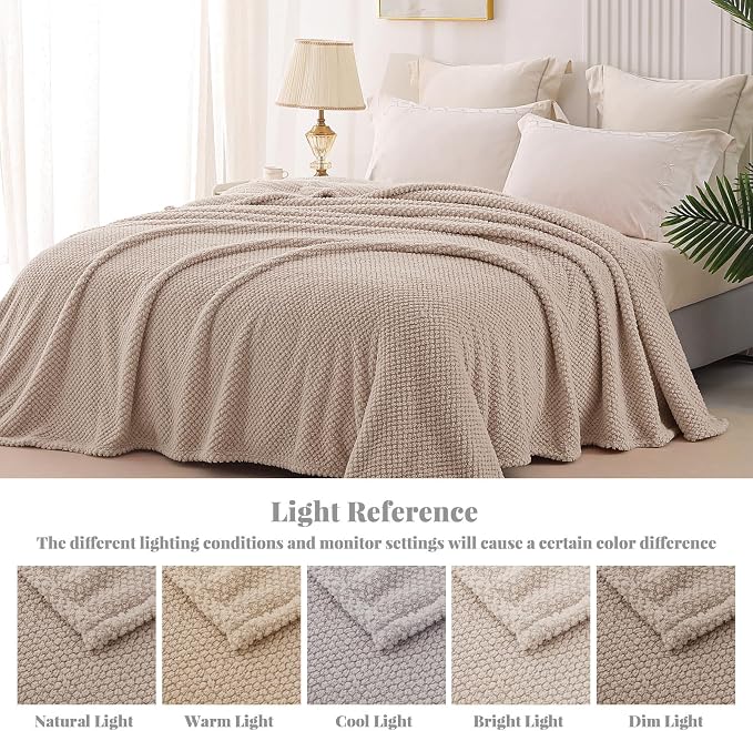 Whale Flotilla Soft Fleece Twin Size Bed Blanket, Camel | 60x80 Inch, Suitable for Bed, Fluffy Fuzzy Jacquard Blankets for All Season, Lightweight and Cozy