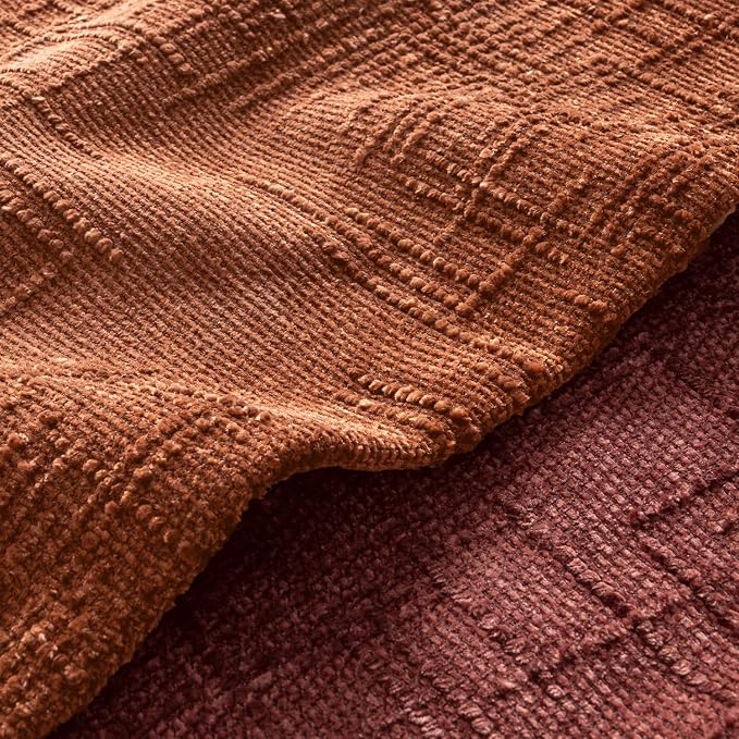 MIULEE Chenille Textured Fall Lumbar Pillow Covers Burnt Orange 12x20 | Set of 2, Slubby Decorative Throw Pillows, Boho Farmhouse Decor, Modern Cushion Covers for Couch Sofa Bed Living Room