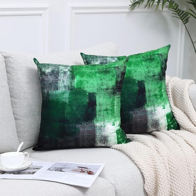 Throw Pillow Covers for Couch, 16x16 Inch, 2 Pack, Green | Decorative Throw Pillow Covers Cushion Covers for Couch Bedroom Sofa Living Room