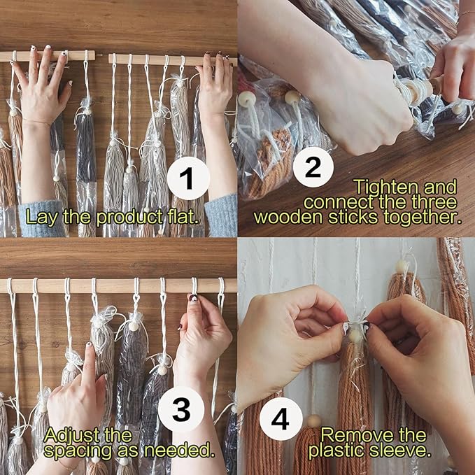 Macrame Wall Hanging Yarn Boho Handmade Wave Tassel Home Decor 47"W*39"L | For Bedroom Living Room Wall Art, Nursery Decor, Home Office Decoration, Farmhouse Style, Dorm Room Decor, Handmade Gift