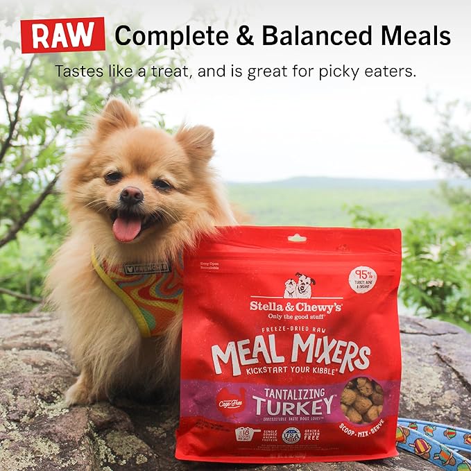 Stella & Chewy's Freeze-Dried Raw Tantalizing Turkey Meal Mixers- Dog Food Topper and Mixer - Made with 95% Cage-Free Turkey, Organs & Bone - Perfect for Picky Eaters - Grain-Free - 3.5 oz