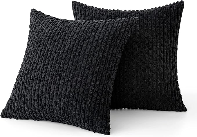 MIULEE Decorative Throw Pillow Covers 20x20 Black Textured Corduroy | Pack of 2 Striped Pillow Covers Modern Farmhouse Home Decor for Couch Bed Sofa Living Room