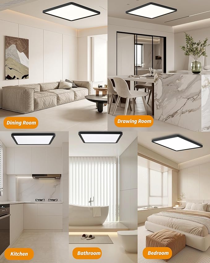 Square Led Flush Mount Ceiling Light,16 Inch 40w 3820lm led Light 3000k,4000k,6000k CCT Selectable,Flat Panel Super Slim Led Ceiling Light Fixture,for Living Dining Kitchen Bedroom Room (2Pack-Black)