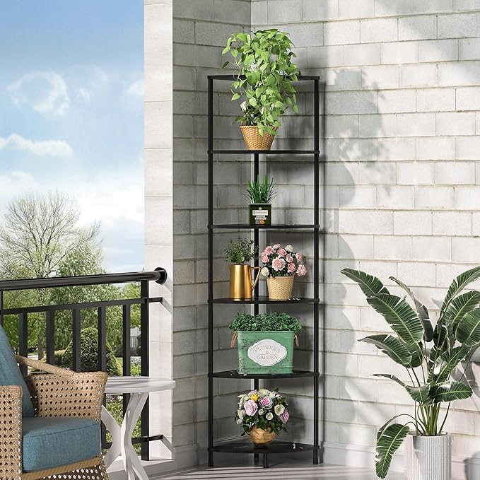 Book Shelf Corner Shelf, 6 Tier Corner Bookshelf Display for Living Room Decor, 54.4" Standing Shelves Bookcase Organizer, Marble Black Storage Shelves for Bedroom, Bathroom, Small Space