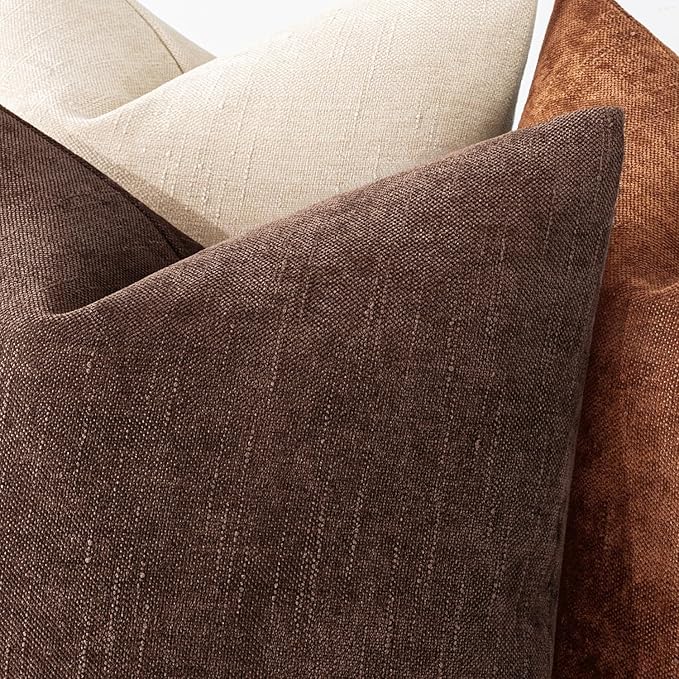 MIULEE Textured Chenille Throw Pillow Covers 20x20 Inch Red Brown | Pack of 2 Decorative Soft Throw Pillows, Solid Textured Cushion Covers, Modern Home Decor for Couch Sofa Bedroom Living Room