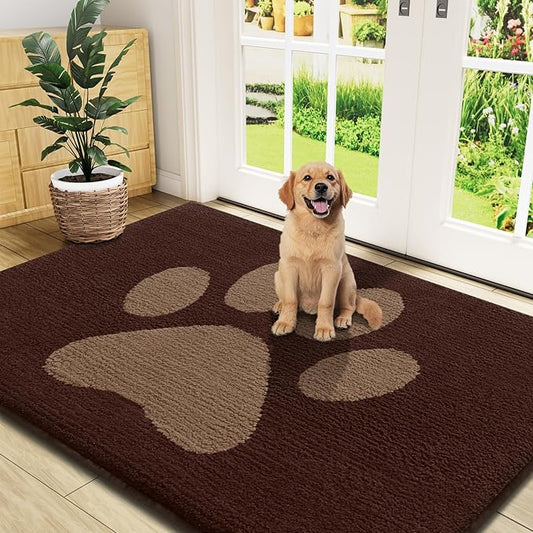 Buganda Dog Door Mat for Muddy Paws, Absorbent Dirt Trapper Non Slip Indoor Doormats, Washable Low-Profile Mat for Mud Dogs, Entryway Carpet for Inside Floor (47x32 Inches, Brown)
