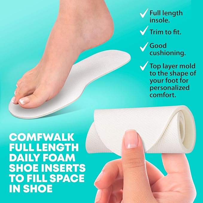 Shoe Filler Insert - Full Length Daily Latex Foam Shoe Inserts, Shoe Insoles for Shoes That are Too Big, 3 Pairs (EU 35, US Women 5)