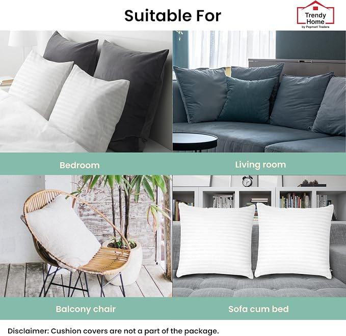 Trendy Home 18x18 Throw Pillow Insert (Set of 2, White) Bed and Couch Pillows Stuffer Hypoallergenic, Decorative Home Indoor Outdoor Sofa Pillow Filler (Machine Wash, 2 Pack)