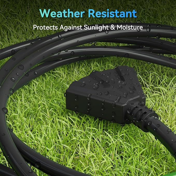 K KASONIC - 100 Ft Extension Cord with 3 Outlets, UL Listed 16/3 SJTW 3-Wire Grounded, 10A 125V 1625W for Indoor/Outdoor Use - Black