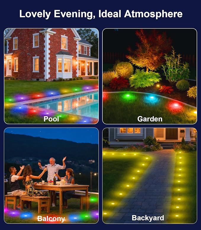 100Ft RGB Ground Lights Outdoor LED Pathway Lights, Multi Color Changing Christmas Decor Waterproof Walkway Lighting for Outside Garden Back Yard Lawn Driveway Patio Landscape Lighting, Smart Control