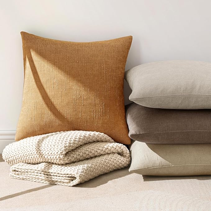 MIULEE Textured Chenille Throw Pillow Covers 20x20 Inch Golden Brown | Pack of 2 Decorative Soft Throw Pillows, Solid Textured Cushion Covers, Modern Home Decor for Couch Sofa Bedroom Living Room