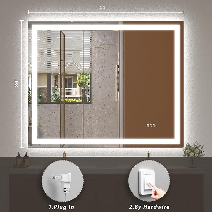 44x36 LED Lighted Mirror for Bathroom Wall, Dimmable Vanity Mirror with Lights, Anti-Fog, ETL Listed (Backlit and Front Lit)