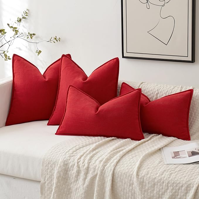 MIULEE Pack of 2 Red Decorative Chenille Pillow Covers 20x20 Inch | Soft Couch Throw Pillows,Farmhouse Cushion Covers with Elegant Design for Sofa,Bedroom,Living Room,Spring Home Decor