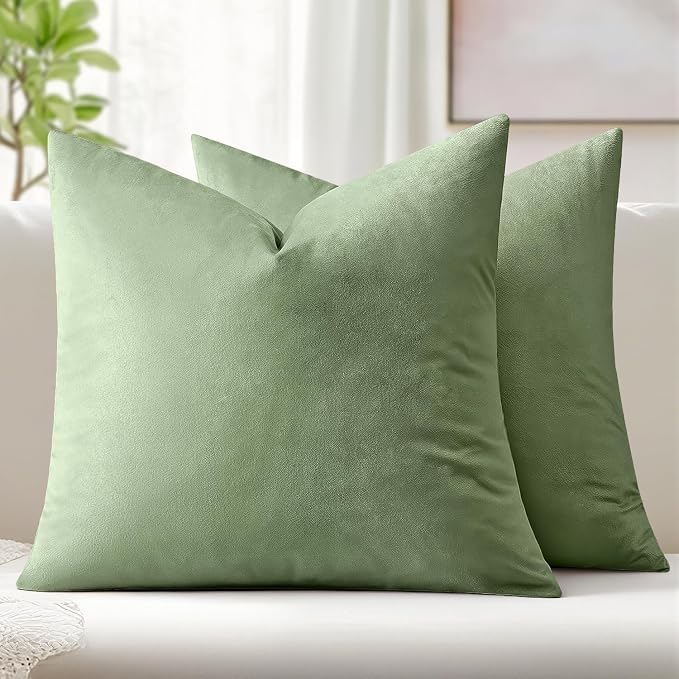 MIULEE Velvet Throw Pillow Covers 16x16 Inch Pack of 2 Sage Green | Soft Solid Small Decorative Pillow Covers, Modern Luxury Home Decor, for Couch Chair Sofa Bedroom Livingroom Car