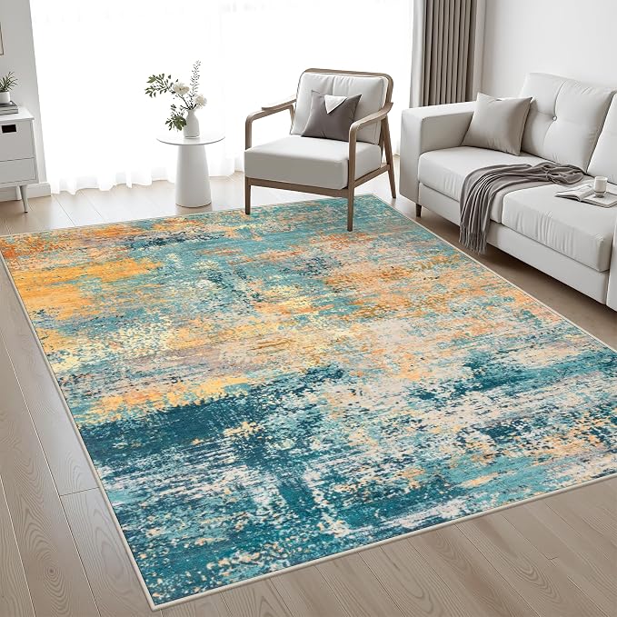 4x6 Area Rug Living Room Rug: Washable Modern Abstract Soft Thin Rug Indoor Floor No Slip Carpet for Bedroom Dining Room Farmhouse Nursery Home Office - Rosy Haze
