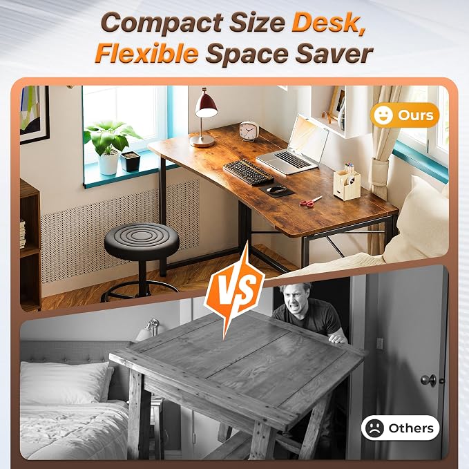 Huuger Folding Desk for Small Spaces, 31.5 Inch Foldable Computer Table, Easy Assembly, for Home Office, Study, Bedroom, Dorm, Space Saving, Small Writing Work Office Computer Desk, Rustic Brown