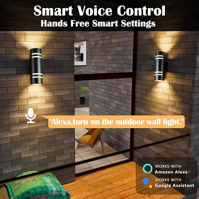 wowlite Outdoor Wall Lights for House, Remote Control Smart RGBCW Up and Down Lights Outdoor Sconce RGB Color Changing, Black Cylinder Aluminum Exterior Lighting Fixtures for Porch Garage, ETL Listed