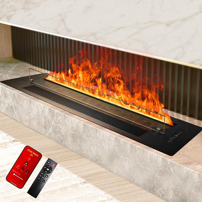 39.3" 3D Water Vapor Electric Fireplace Heater - Humidifier Function,Smart APP/Remote Control,Colorful Realistic Flame, Decorative Steam Atomizing Fireplace for Home, Office, Hotel & Restaurant