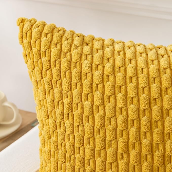 Kevin Textile Soft Corduroy 14"x24" Pillow Cover 1 Pack, Mustard Yellow | Boho Stripe Plush Corduroy Decorative Oblong Cushion Cover Modern Farmhouse Home Decor for Sofa Couch Bed Chair