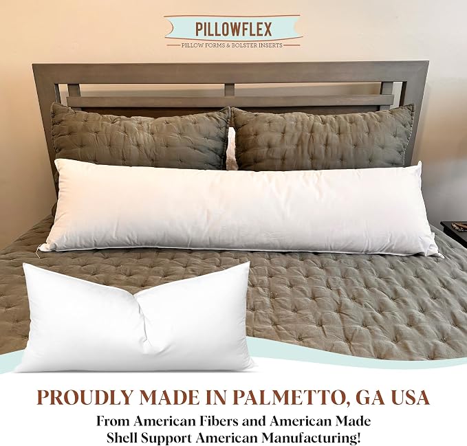 Pillowflex Synthetic Down Pillow Insert 20x60 in - Karate Chop Pillow | Large Queen Sham Form, Plush Polyester Cotton Blend, Cloud-Like Comfort, Clump-Resistant Fill, Smooth Elegant Finish