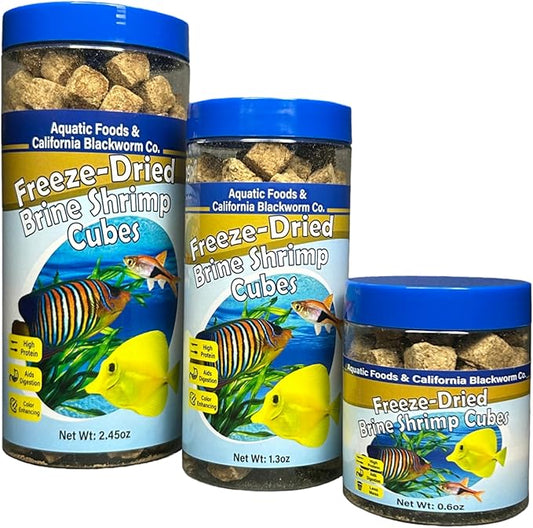 Aquatic Foods Inc. Brine Shrimp, Freeze Dried Floating Brine Cubes for Cichlids, Discus, Tetras, Goldfish, Bettas, Angel Fish, Marines, All Tropicals, Aquatic Turtles 1.3oz Canister