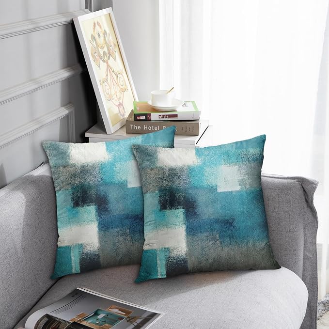 Emvency Throw Pillow Covers Set of 2, 24 x 24 Inch, Abstract Modern Teal | Turquoise Painting Outdoor Decorative Square Pillow Cases Couch Cushion Case for Couch Bed Sofa Living Room Home Decor