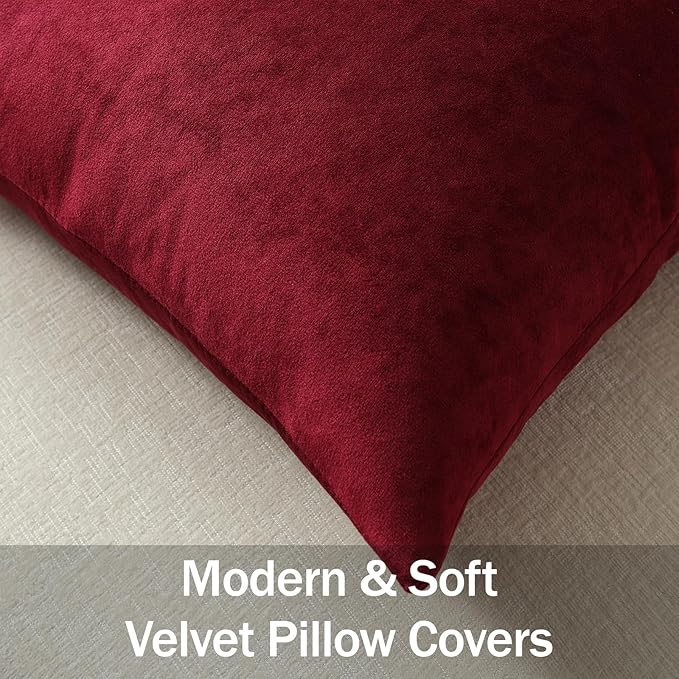Lumbar Pillow Covers 12x20 Wine Red: Pack of 2 Cozy Soft Velvet Rectangular Modern Luxury Decorative Throw Pillow Cases for Christmas Sofa Couch Living Room Bed Home Decor