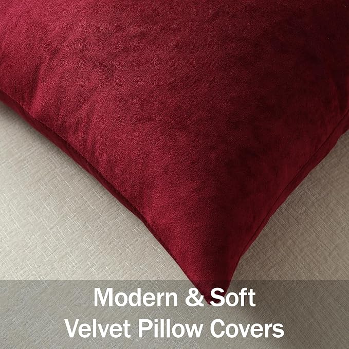 Throw Pillow Covers 16x16 Wine Red: Pack of 2 Cozy Soft Velvet Square Modern Luxury Decorative Throw Pillow Cases for Christmas Sofa Couch Living Room Bed Home Decor