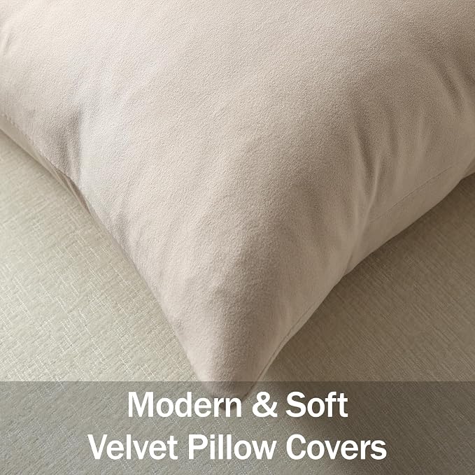 Euro Sham Covers 26x26 Beige: Pack of 2 Cozy Soft Velvet Square Modern Luxury Decorative Throw Pillow Cases for Sofa Couch Living Room Bed Home Decor