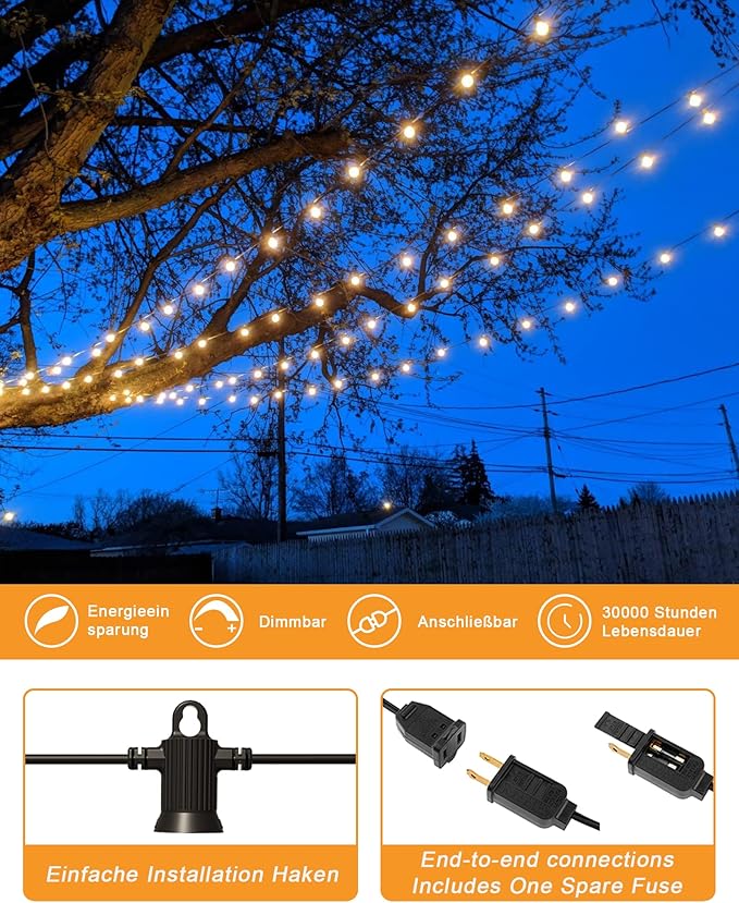 Outdoor String Lights Waterproof, 300FT Patio Lights with 146 Shatterproof G40 Globe Bulbs(6 Spare), Connectable Dimmable LED Hanging String Lights for Outside Backyard Porch Balcony (150FT x 2)