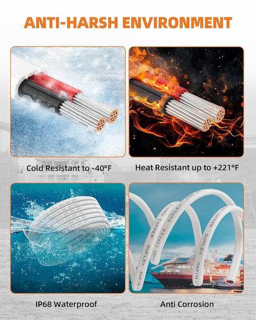 CONEPY 6 Gauge Marine Wire - 6/2 Duplex Marine Grade Cable | IP68 Waterproof Tinned Copper (30FT)