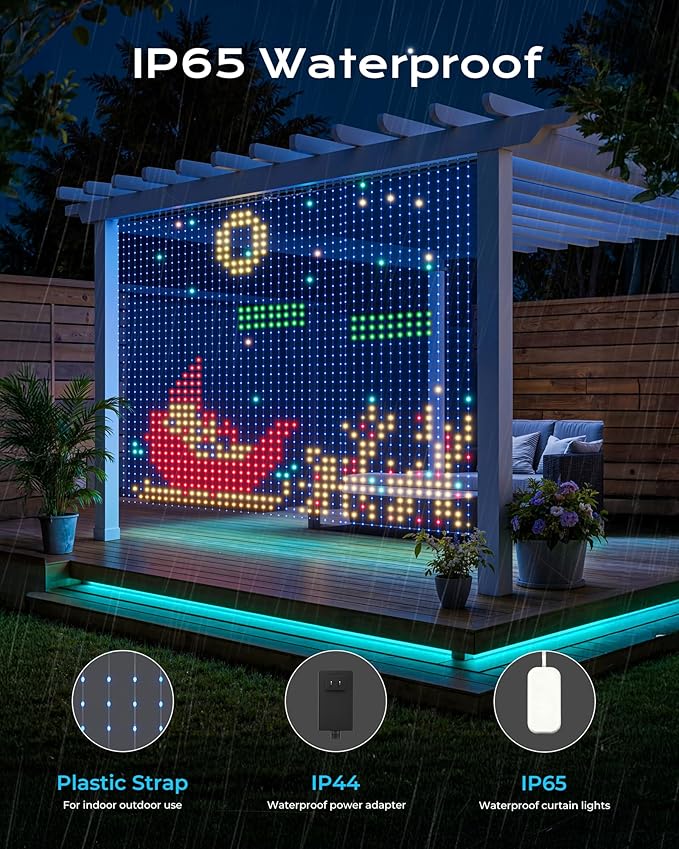 1040 LEDs Smart Curtain Lights with DIY GIF, 9.8x6.6ft Color Changing Christmas Wall Lights with APP, IP65 Waterproof String Fairy Lights for Indoor Outdoor Bedroom Window Garage