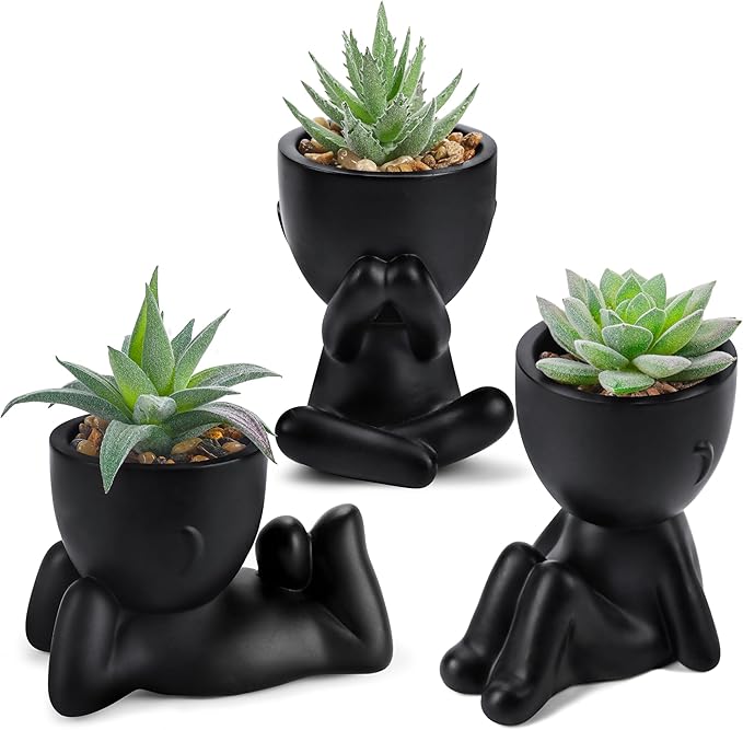 Der Rose 3pcs Fake Succulents Plants Artificial for Black Bathroom Bedroom Home Living Room Halloween Decor Aesthetic Indoor
