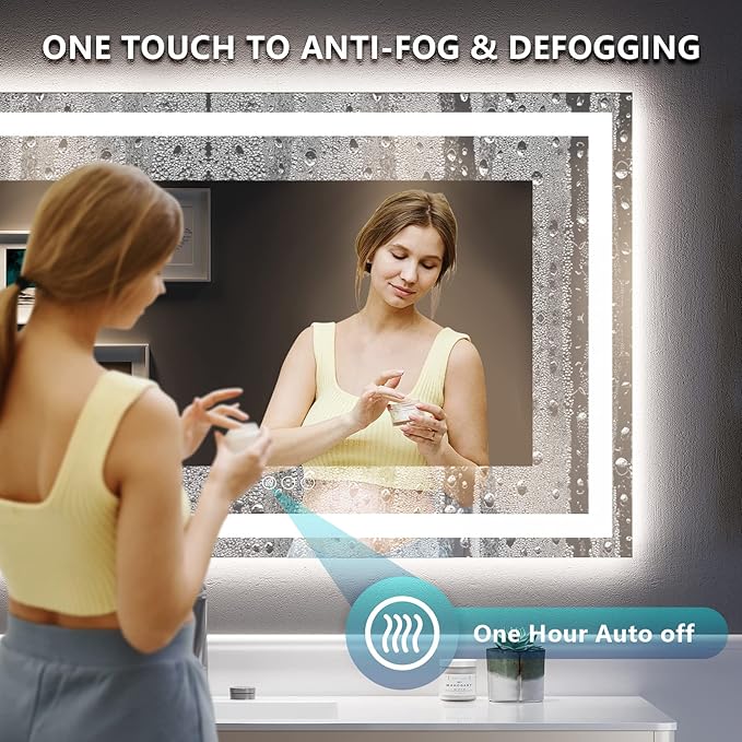 55x36 Inch LED Bathroom Mirror with Lights Front and Backlit Lighted Vanity Mirror for Bathroom Wall with 3 Colors Dimmable Anti-Fog Memory Shatter-Proof IP54 Waterproof Horizontal/Vertical