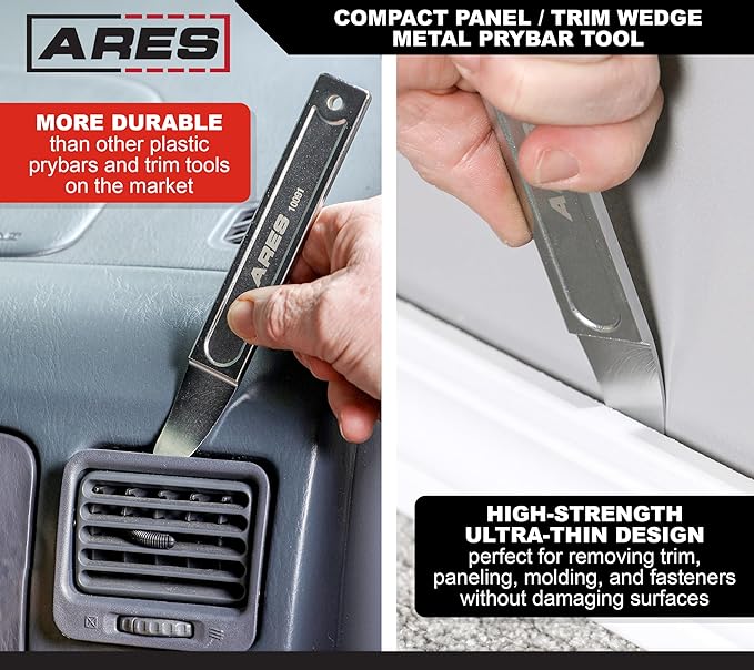 ARES 10091 - Mini Pry Bar Tool - Compact Panel/Trim Wedge - Durable Metal Pry Bar Easily Removes Trim, Paneling, Sheet Metal, Fasteners, and More - Compact Design Skin Wedge for Use in Confined Spaces