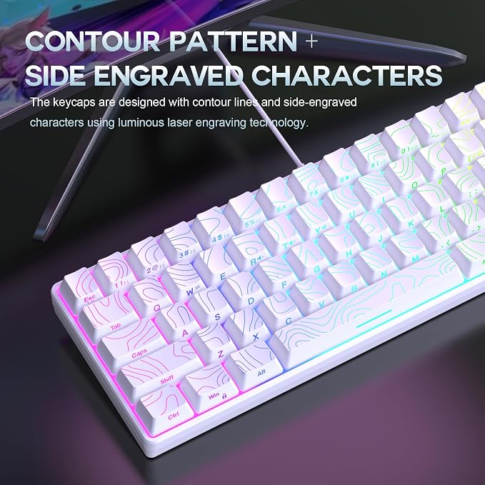 Snpurdiri 65% Wired Gaming Keyboard, 68 Keys RGB (Contour-line, White) | Backlit Ultra-Compact Small Gaming Keyboard, for PC/Mac Gamer, Typist, Travel, Easy to Carry on Business Trip