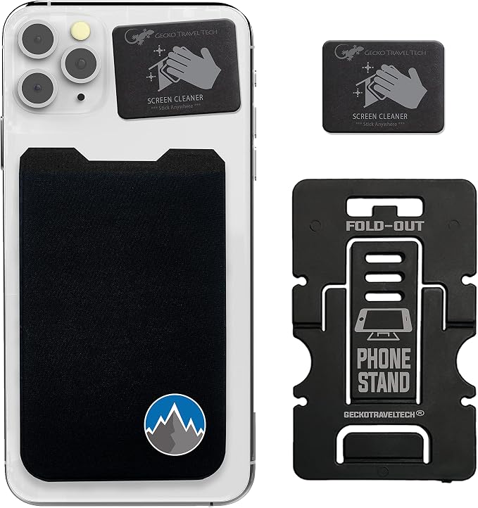 Phone Wallet - Adhesive Card Holder - Cell Phone Pouch - Stick on Lycra Pocket by Gecko - Carry Credit Cards and Cash