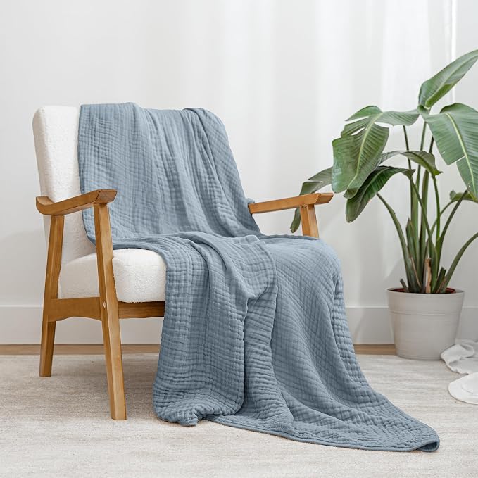 Comfy Cubs Adult Muslin Blanket 50x60” Throw Swaddle Blankets, Pacific Blue | 6 Layer Soft, Breathable & Lightweight Muslin Adult Blanket - Machine Washable & Designed in the US Bedding for All Seasons