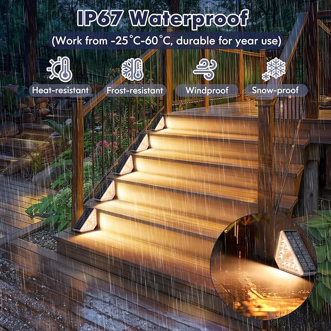 Motion Sensor Solar Step Lights for Outside, 4-Pack Outdoor Stair Lights Waterproof IP67, Solar Powered LED Outdoor Step Lights Decor for Yard Garden Porch Patio Pathway Deck, Warm White