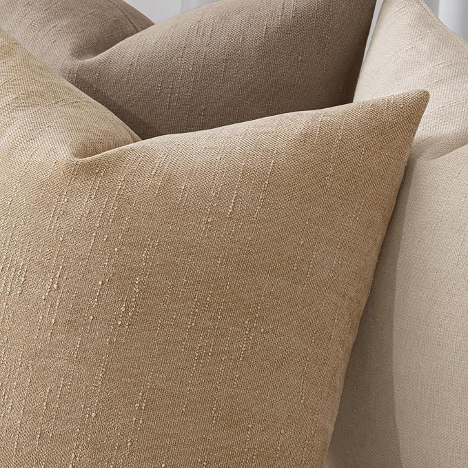 MIULEE Textured Chenille Throw Pillow Covers 20x20 Inch Starfish Khaki | Pack of 2 Camel Decorative Soft Pillows, Solid Textured Cushion Covers, Modern Home Decor for Couch Sofa Bedroom Living Room