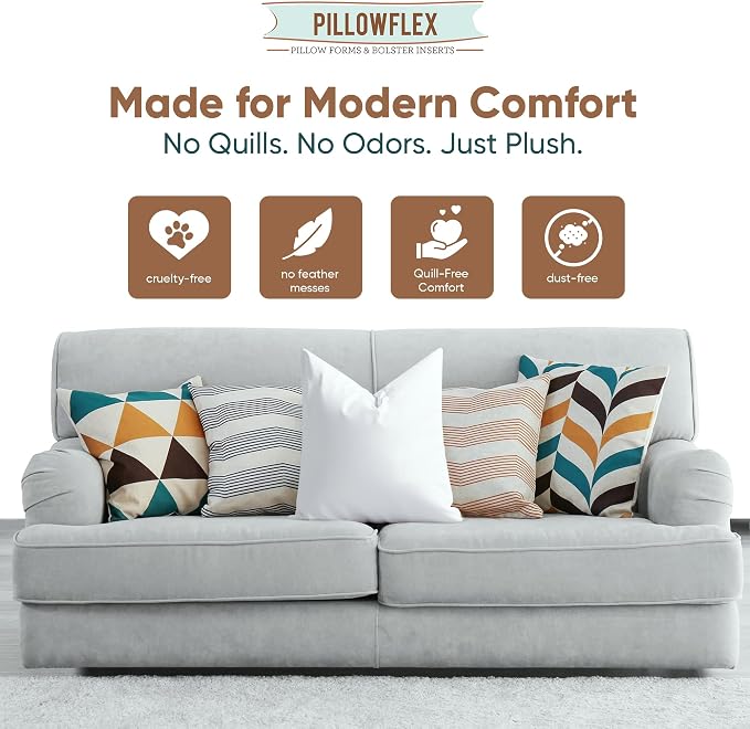 Pillowflex Synthetic Down Pillow Insert 28x28 in - Karate Chop Pillow | Large Square Euro Sham Form, Plush Polyester Cotton Blend, Cloud-Like Comfort, Clump-Resistant Fill, Smooth Elegant Finish