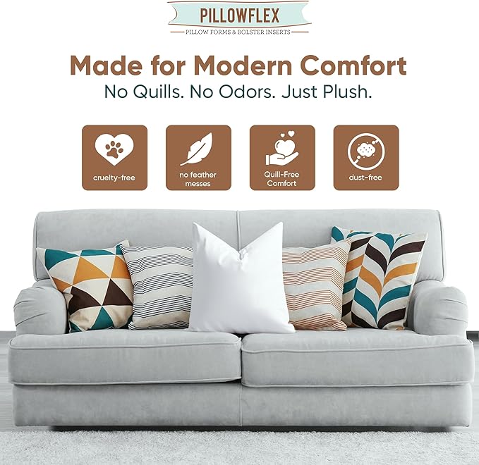 Pillowflex Synthetic Down Pillow Insert 21x21 in - Karate Chop Pillow | Large Square Sham Form, Plush Polyester Cotton Blend, Cloud-Like Comfort, Clump-Resistant Fill, Smooth Elegant Finish